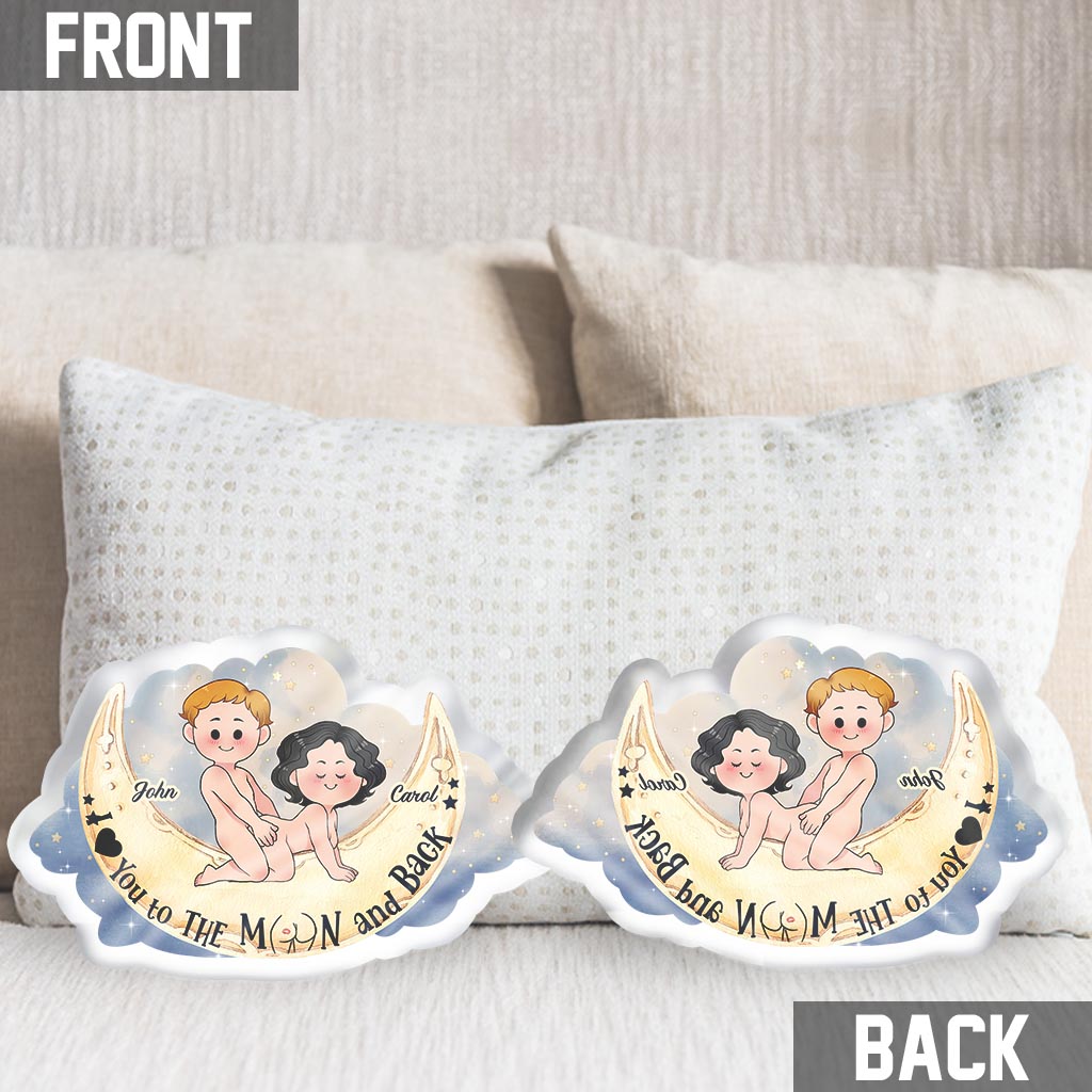Love You To The Moon And Back - Personalized Couple Shaped Pillow