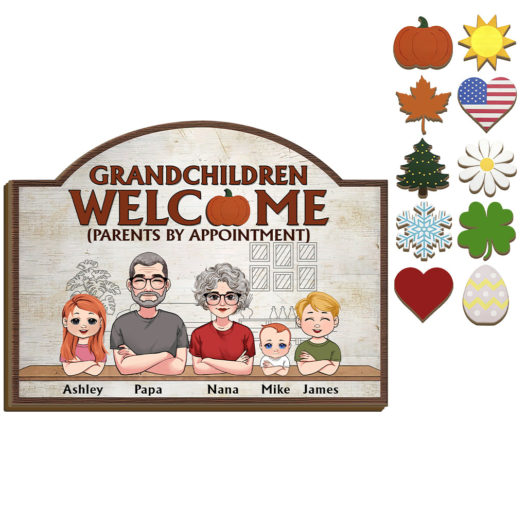 Grandchildren Welcome - Personalized Grandma Interchangeable Wood Sign