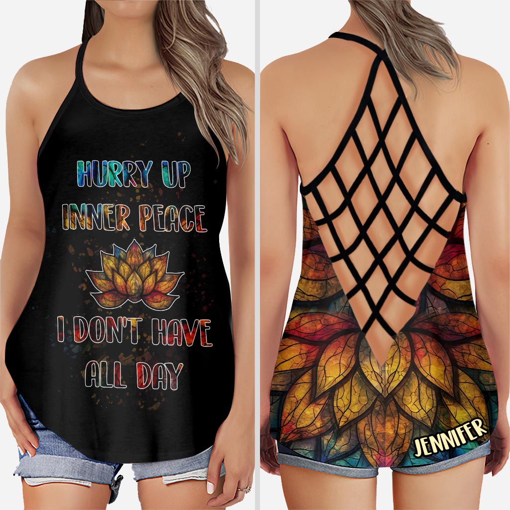 Hurry Up Inner Peace - Personalized Yoga Cross Tank Top