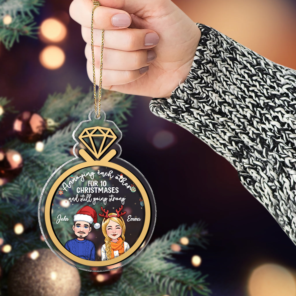 Annoying Each Other For 10 Christmases - Personalized Husband And Wife 2 Layered Piece Mix Ornament