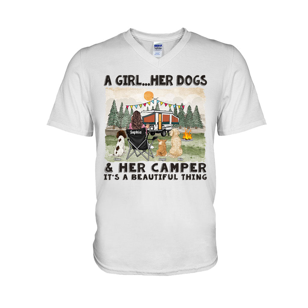 A Girl Her Dogs And Her Camper - Personalized Camping T-shirt & Hoodie
