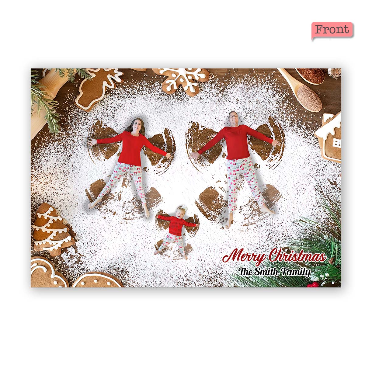 Merry Christmas Snow Angel Gingerbread - Personalized QR Greeting Card
