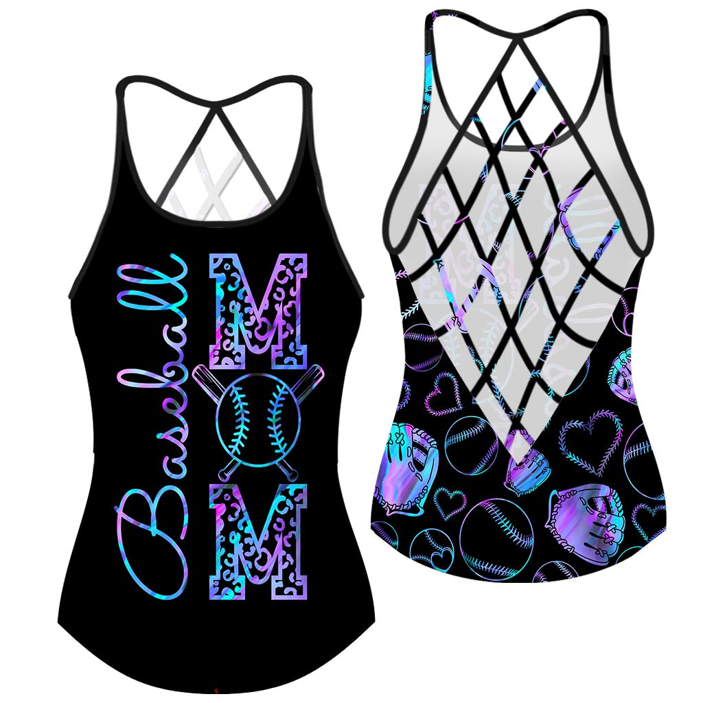 Baseball Mom Hologram Baseball Cross Tank Top