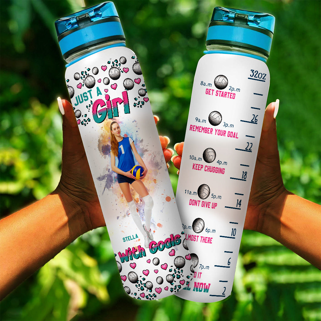 Just A Girl With Goals - Personalized Volleyball Water Tracker Bottle