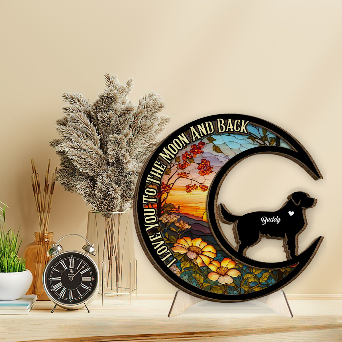 I Love You To The Moon And Back - Gift for dog lovers - Personalized 2 Layered Wood Sign / Wood Plaque