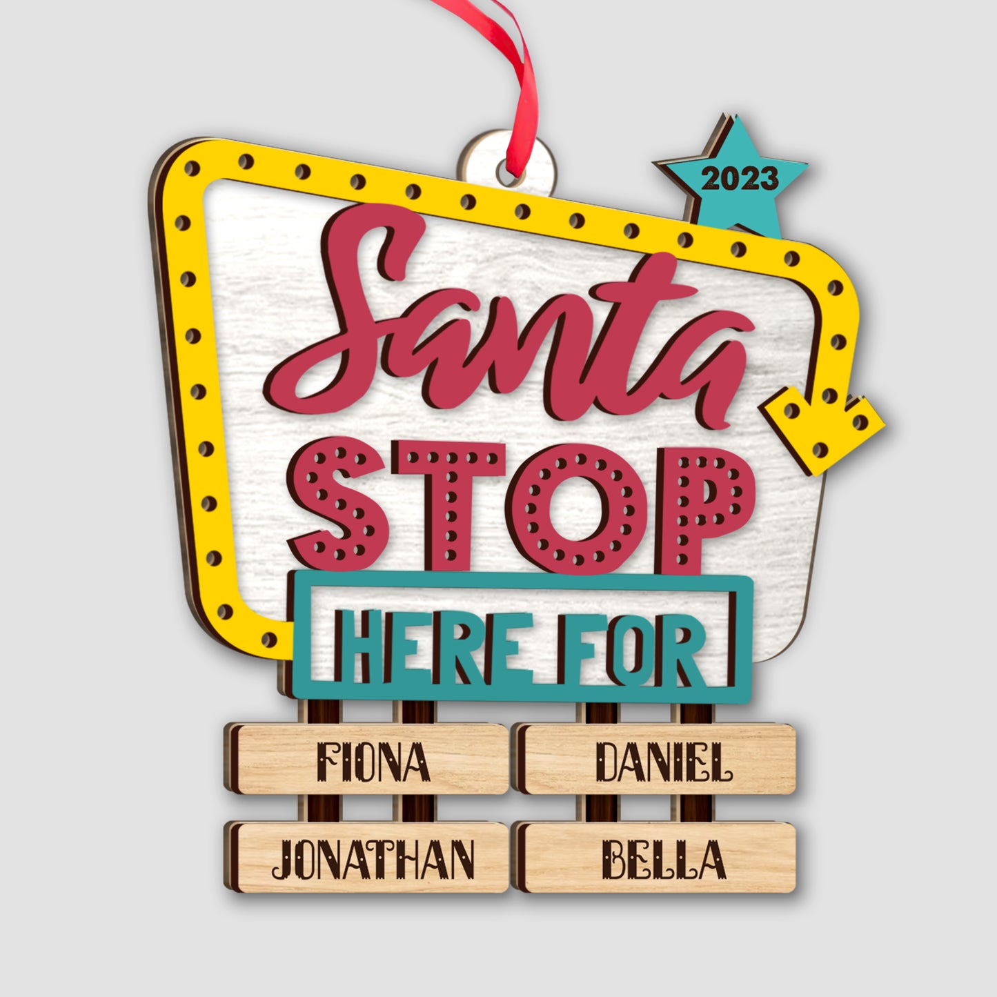 Santa Stop Here For - Personalized Grandma 2 Layered Piece Ornament
