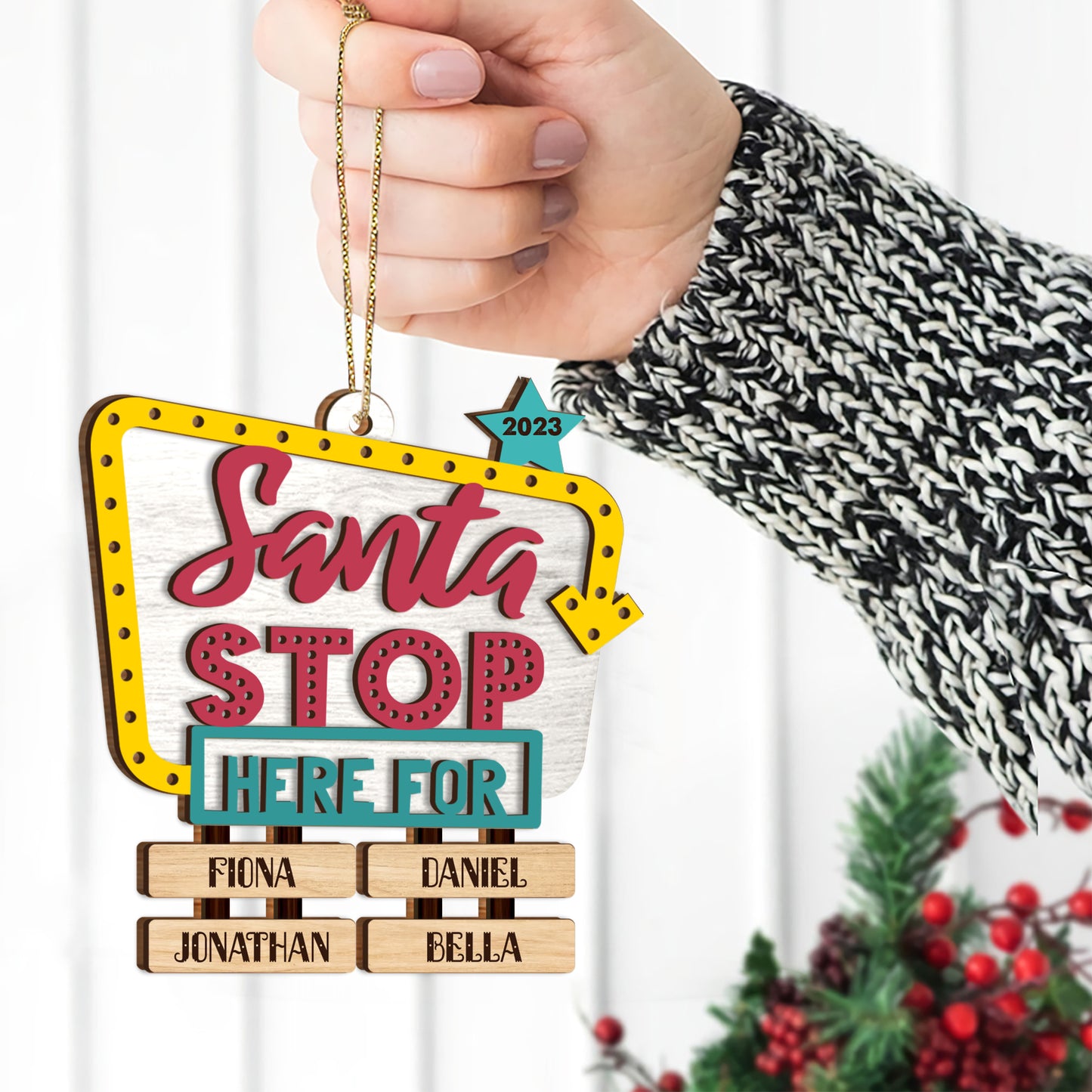 Santa Stop Here For - Personalized Grandma 2 Layered Piece Ornament