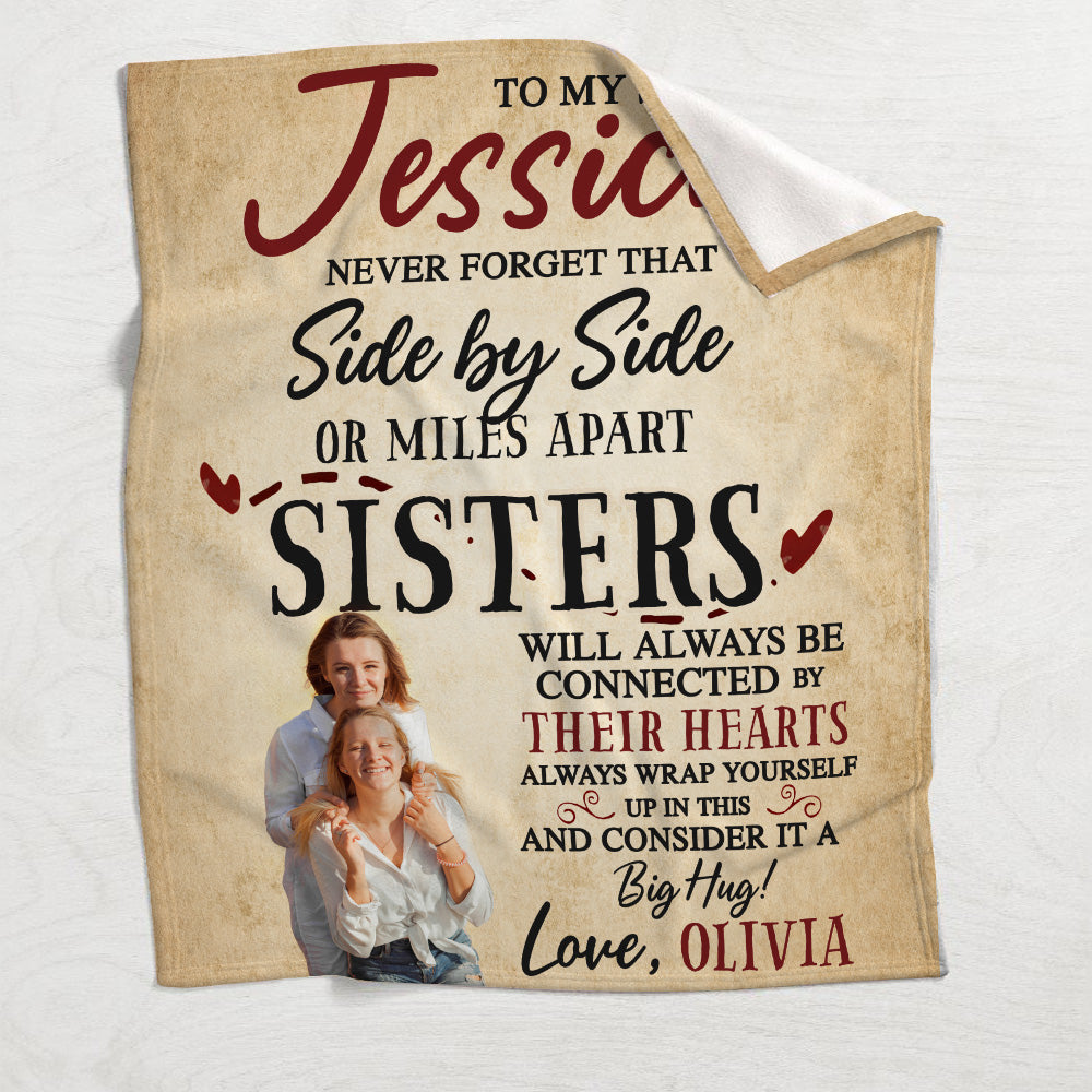 Sisters Will Always Be Connected By Hearts - Personalized Sister Blanket
