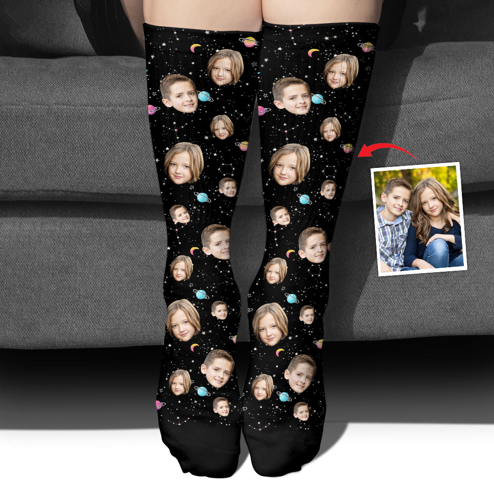 Custom Face Galaxy - Personalized Sibling Socks