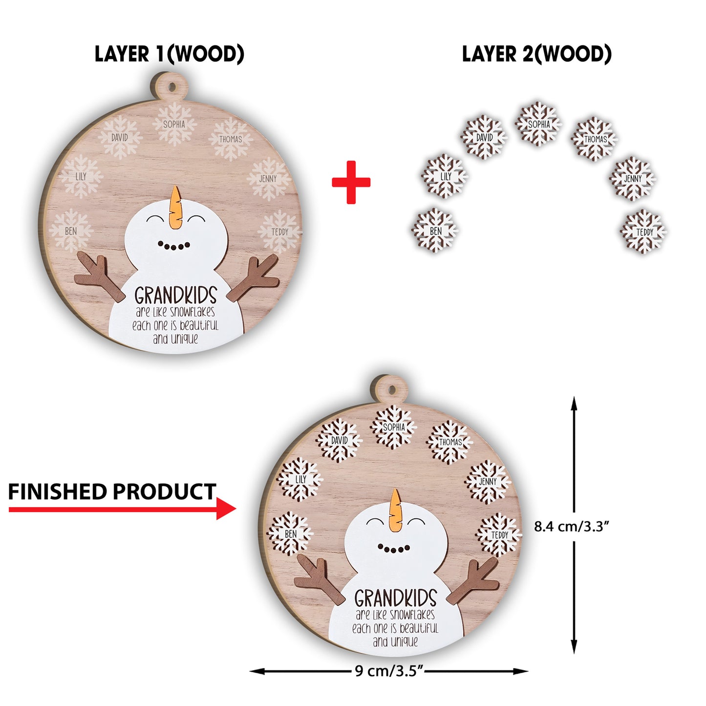 Grandkids Are Like Snowflakes - Gift for grandma - Personalized 2 Layered Piece Ornament