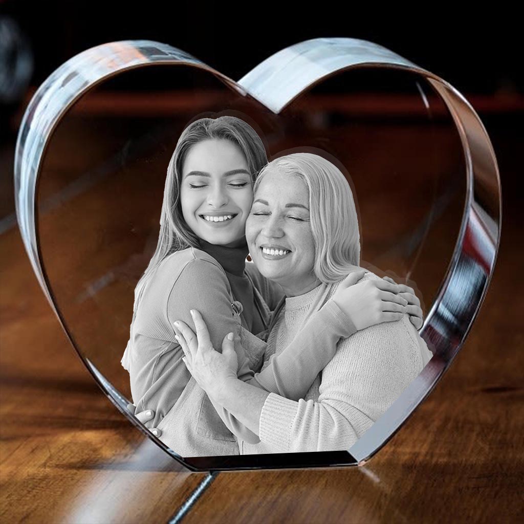 Custom Photo - Personalized Step Mom Laser Engraving 3D Heart Shaped Crystal Lamp