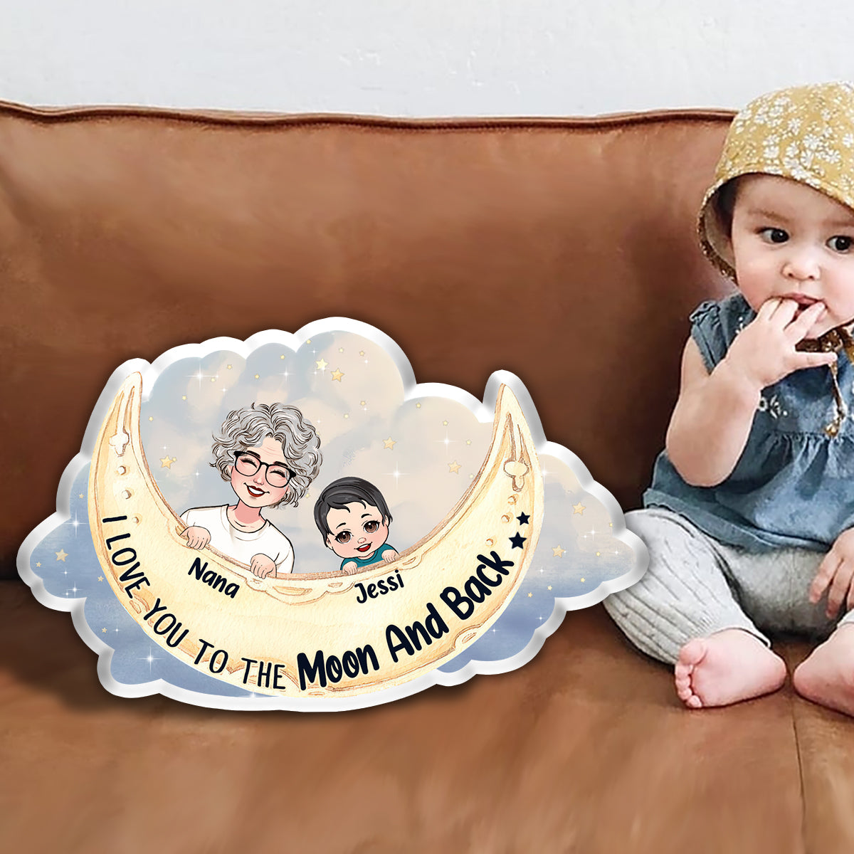 I Love You to The Moon And Back - Personalized Grandma Shaped Pillow