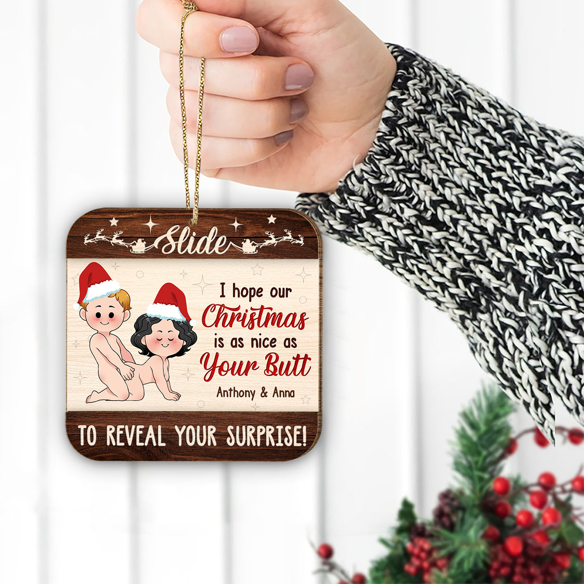 I Hope Our Christmas Is As Nice As Your Butt - Personalized Couple 2 Layered Piece Ornament