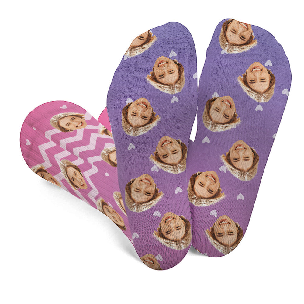 Custom Face Purple Pattern - Personalized Sibling Socks