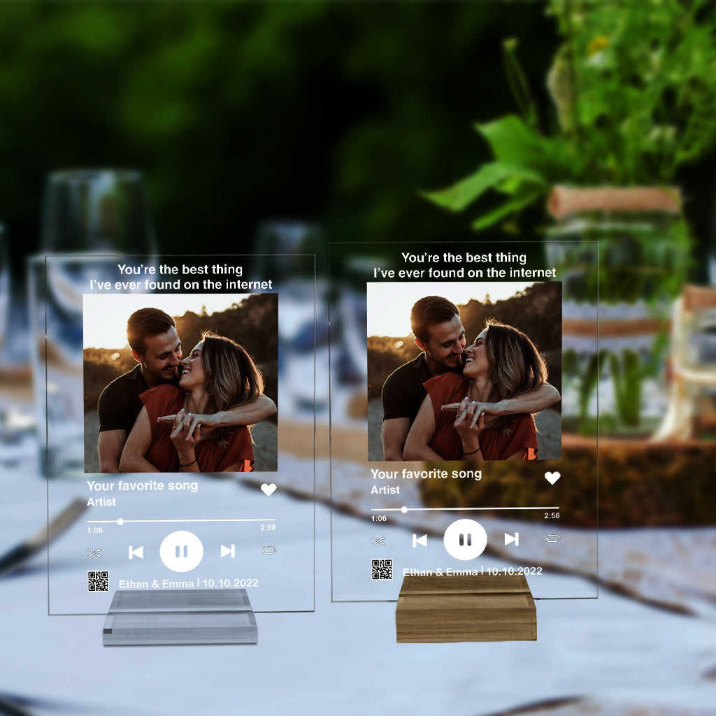 Custom Photo And Favorite Song Scannable QR Code - Personalized Husband And Wife Transparent Acrylic Plaque