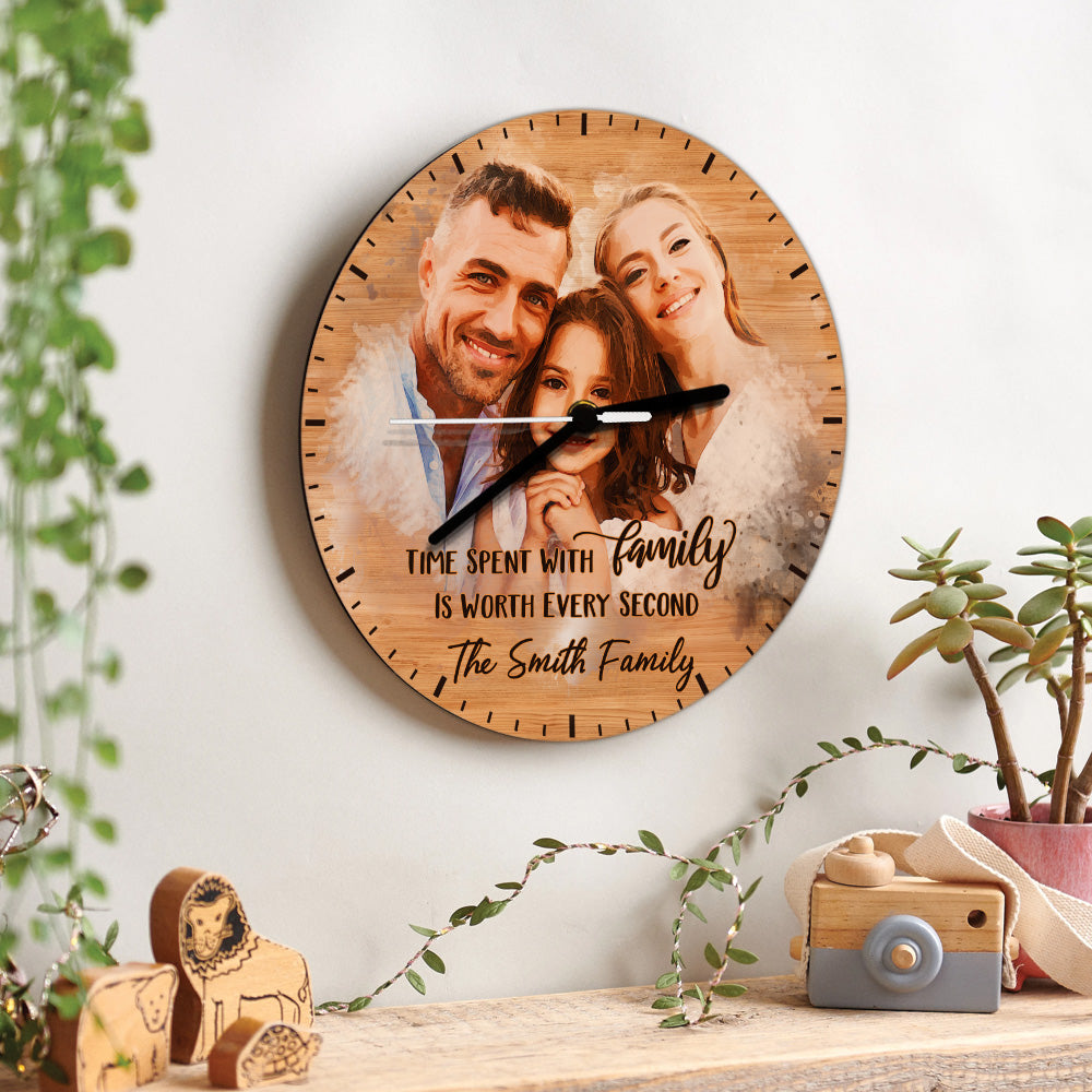 Time Spent With Family Is Never Wasted - Personalized Family Wall Clock