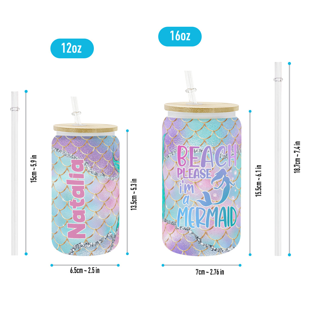 Beach Please I'm A Mermaid - Personalized Sea Lover Can Glass