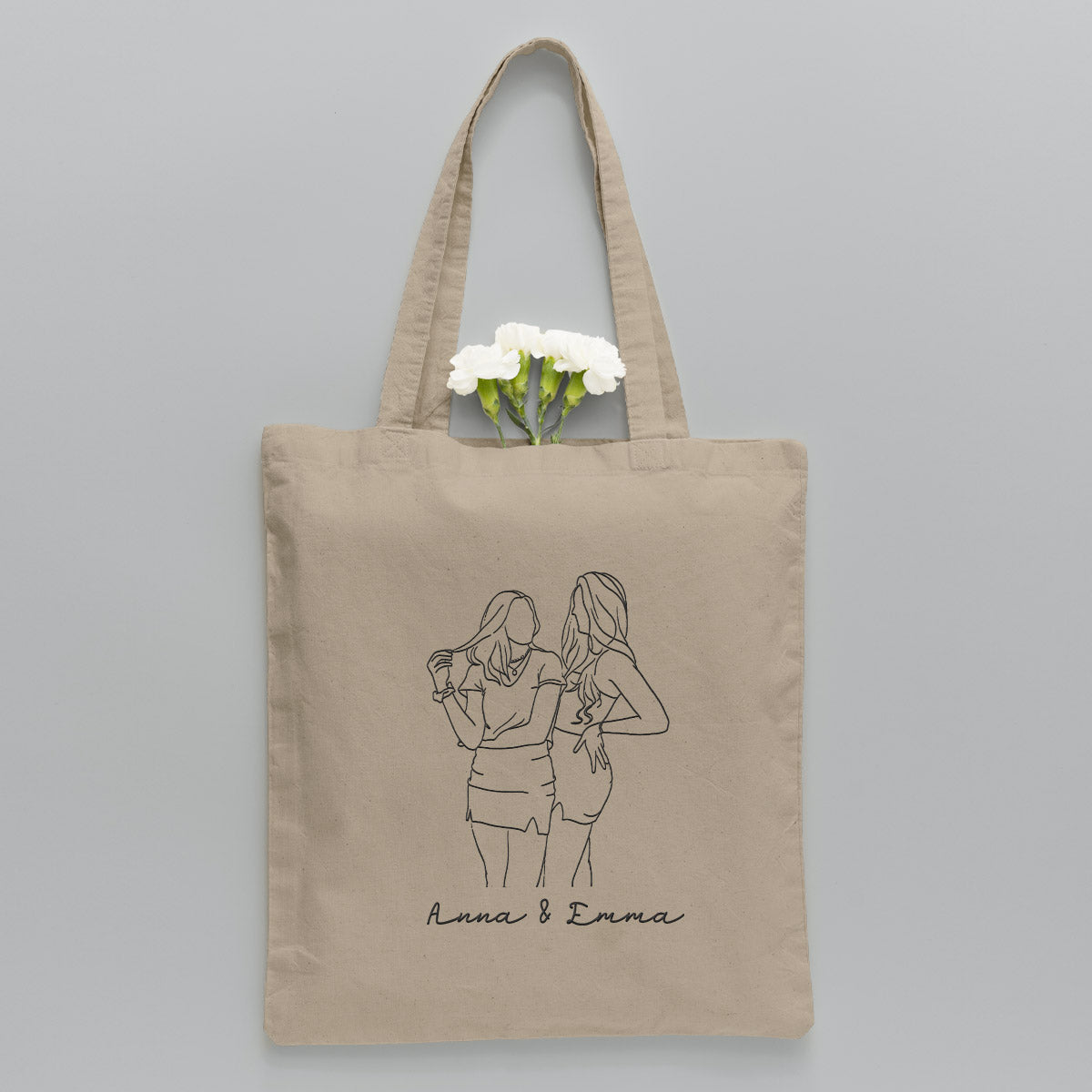 Custom Photo Line Art - Personalized Daughter Embroidered Tote Bag