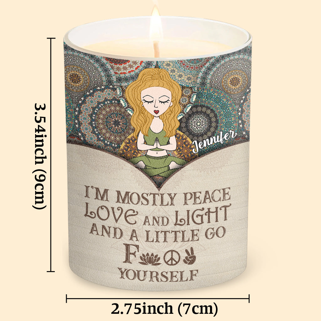 I'm Mostly Peace - Personalized Yoga Candle With Wooden Lid