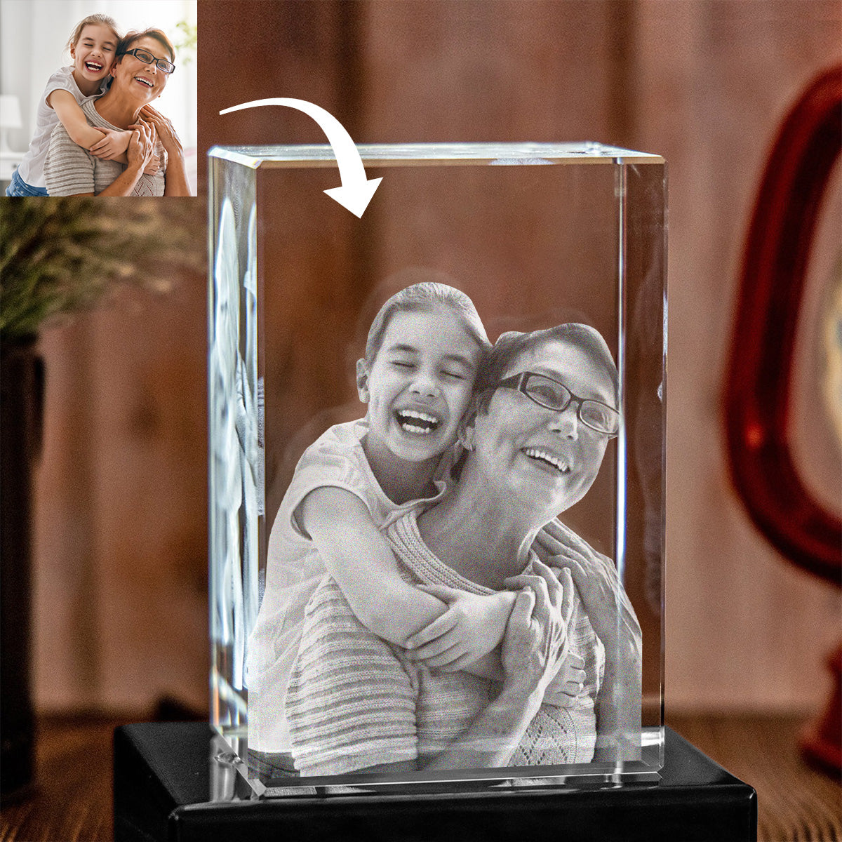 Custom Photo - Personalized Grandma Laser Engraving 3D Cuboid Shaped Crystal Lamp