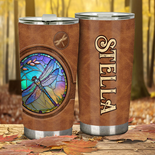 Stained Glass Dragonfly - Personalized Dragonfly Tumbler