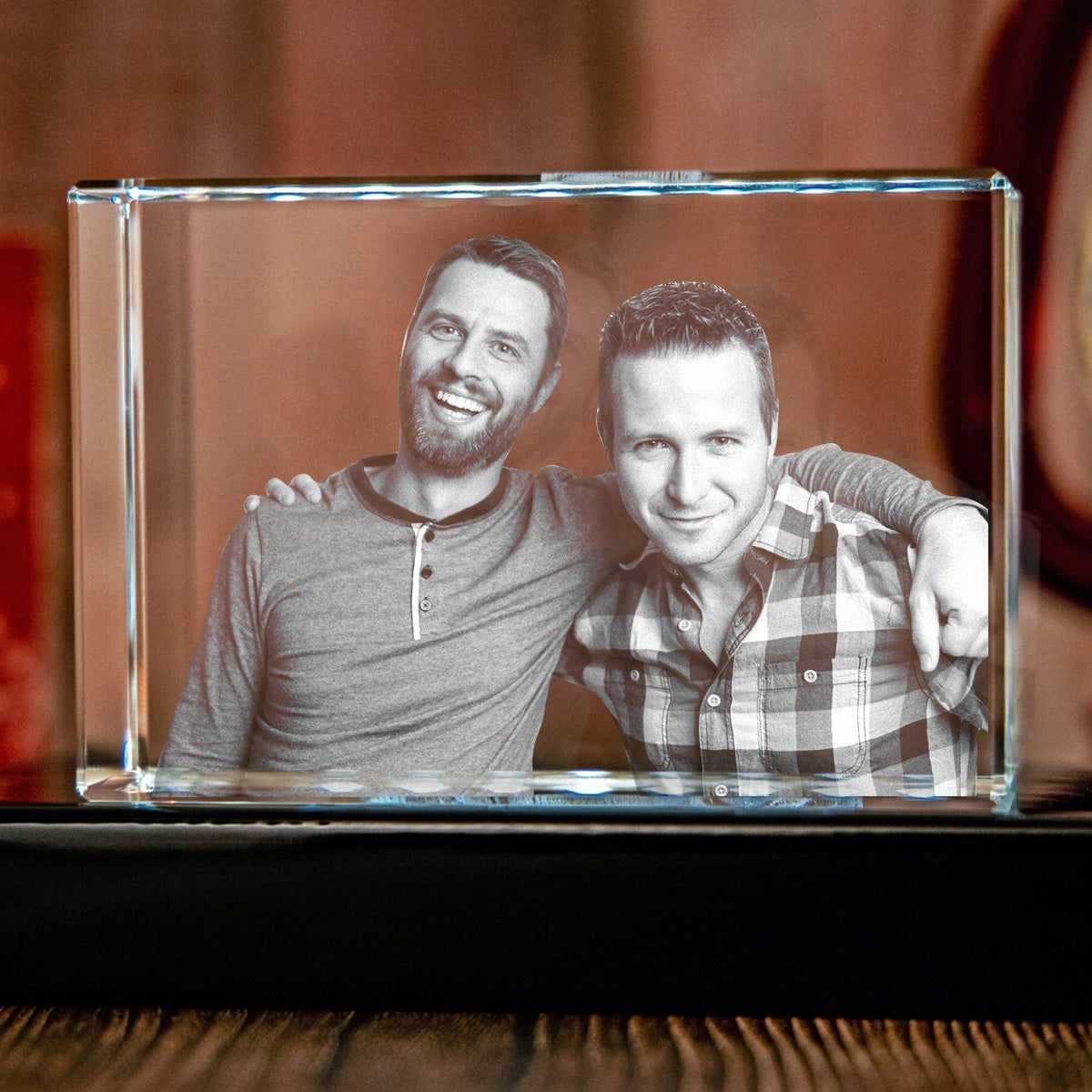 Custom Photo - Personalized grandson Laser Engraving 3D Cuboid Shaped Crystal Lamp