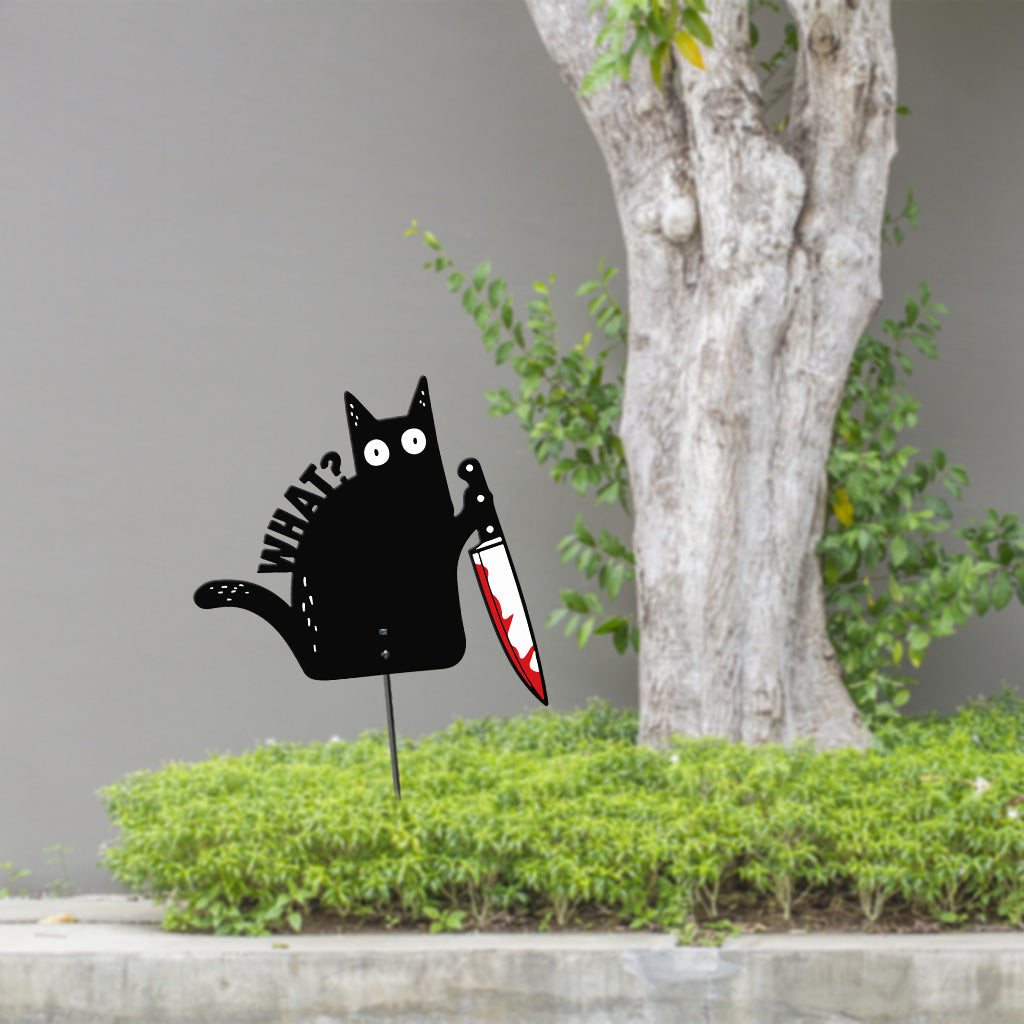 What? - Black Cat Metal Garden Art