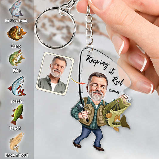 Photo Inserted Funny Fishing Keeping It Reel - Personalized Fishing Keychain
