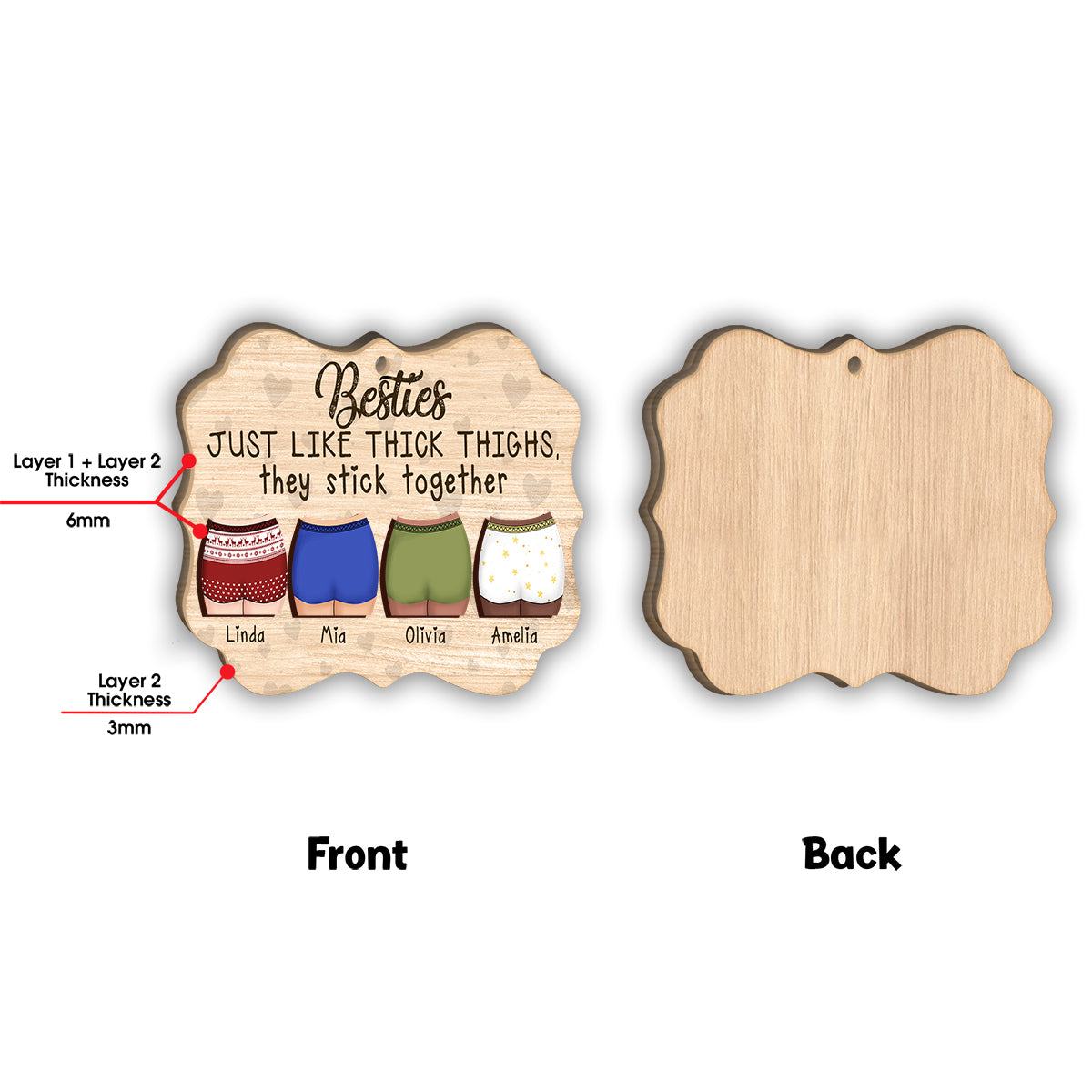 Just Like Thick Thighs - Personalized Bestie 2 Layered Piece Ornament