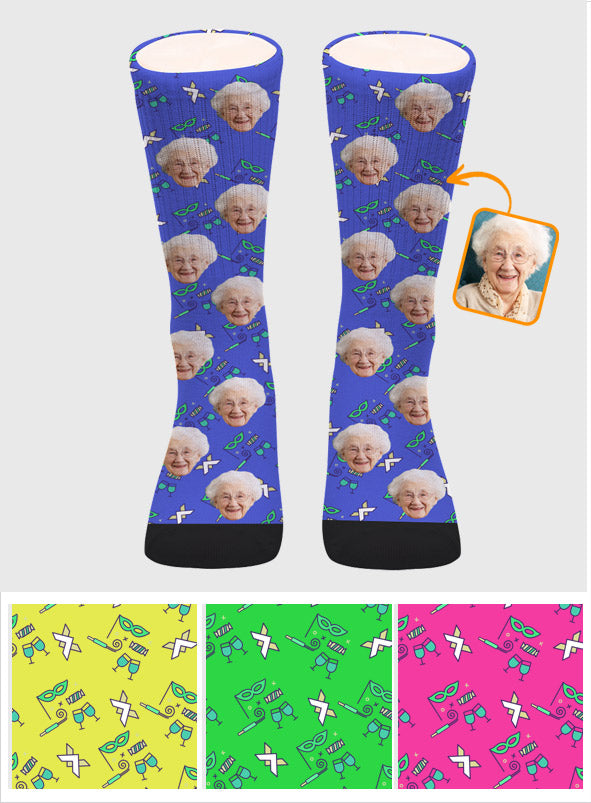 Custom Face Party Pattern - Personalized Grandma Socks