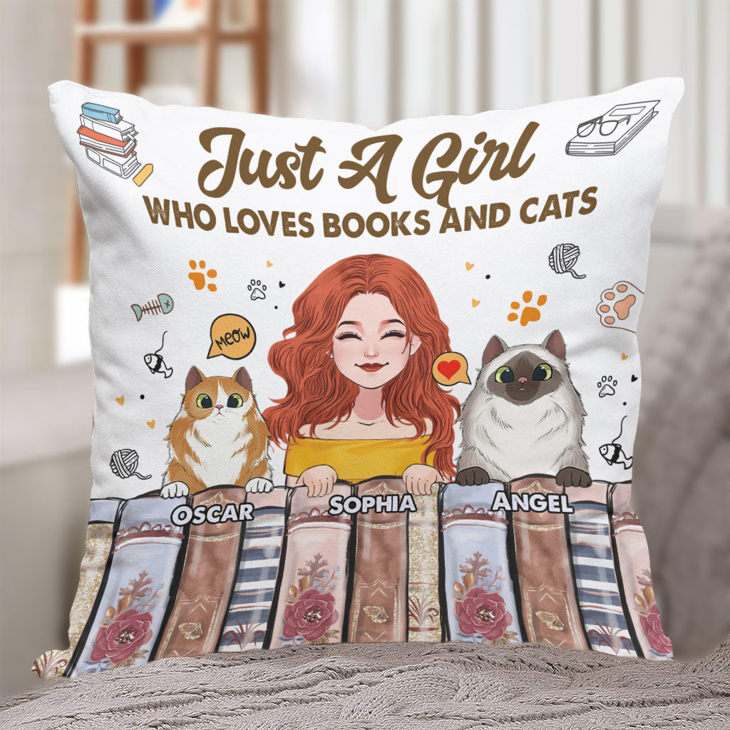 Love Books And Cats - Personalized Book Throw Pillow