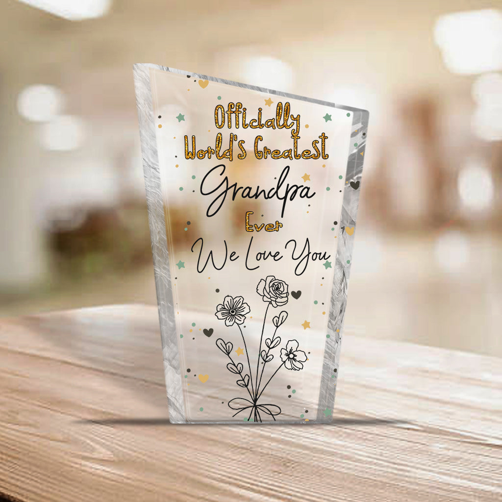 Officially World's Greatest Mom Ever - Gift for mom, grandma, wife, dad, grandpa, husband - Personalized Custom Shaped Acrylic Plaque