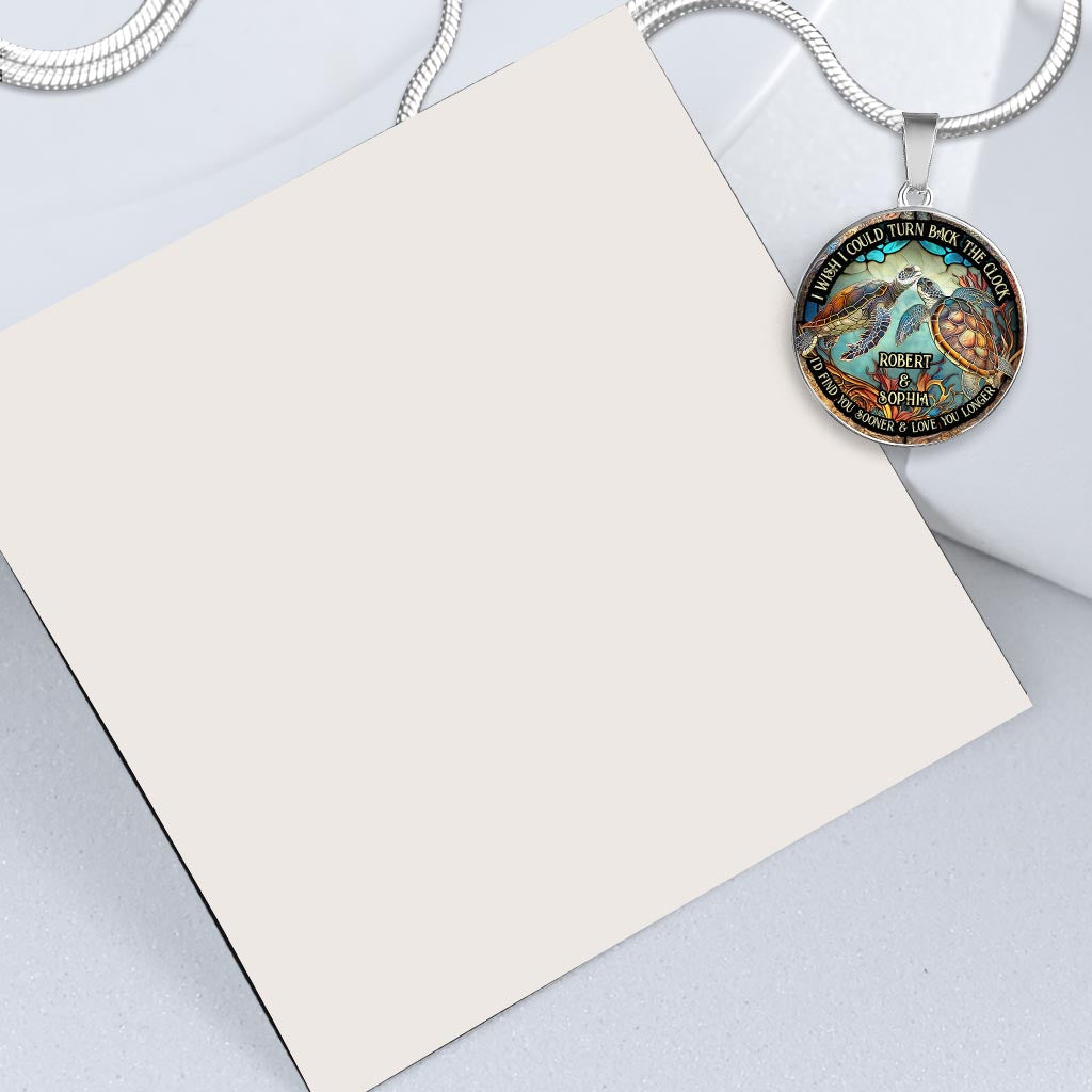 Turn Back The Clock - Personalized Turtle Round Pendant Necklace