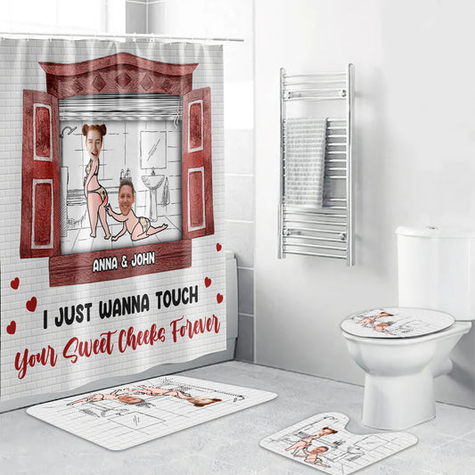 I Just Want To Touch - Personalized Couple Bathroom Curtain & Mats Set