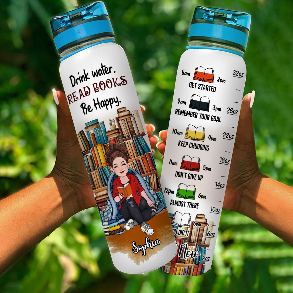 Read Book Be Happy - Personalized Book Water Tracker Bottle