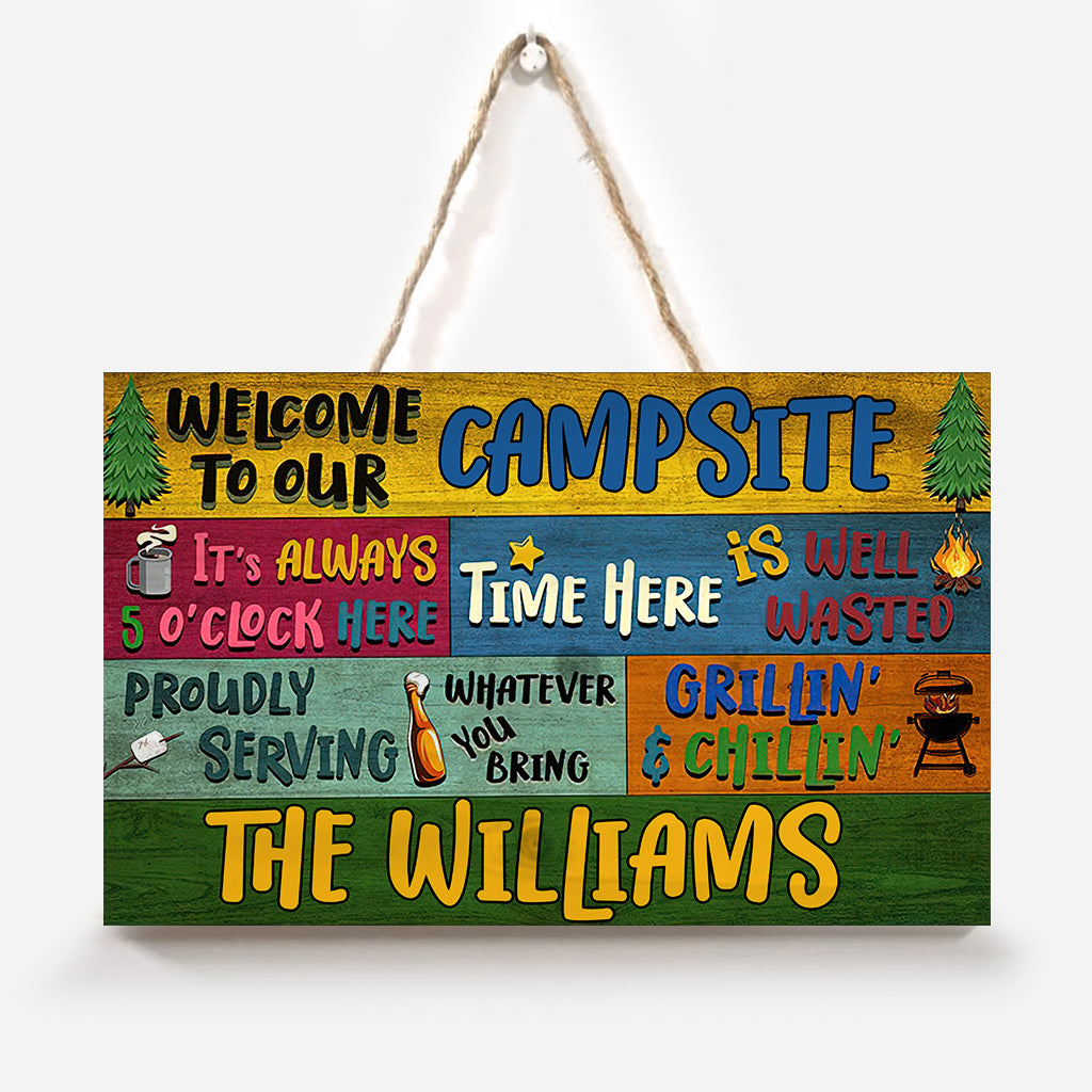 Welcome To Our Campsite - Personalized Camping Rectangle Wood Sign