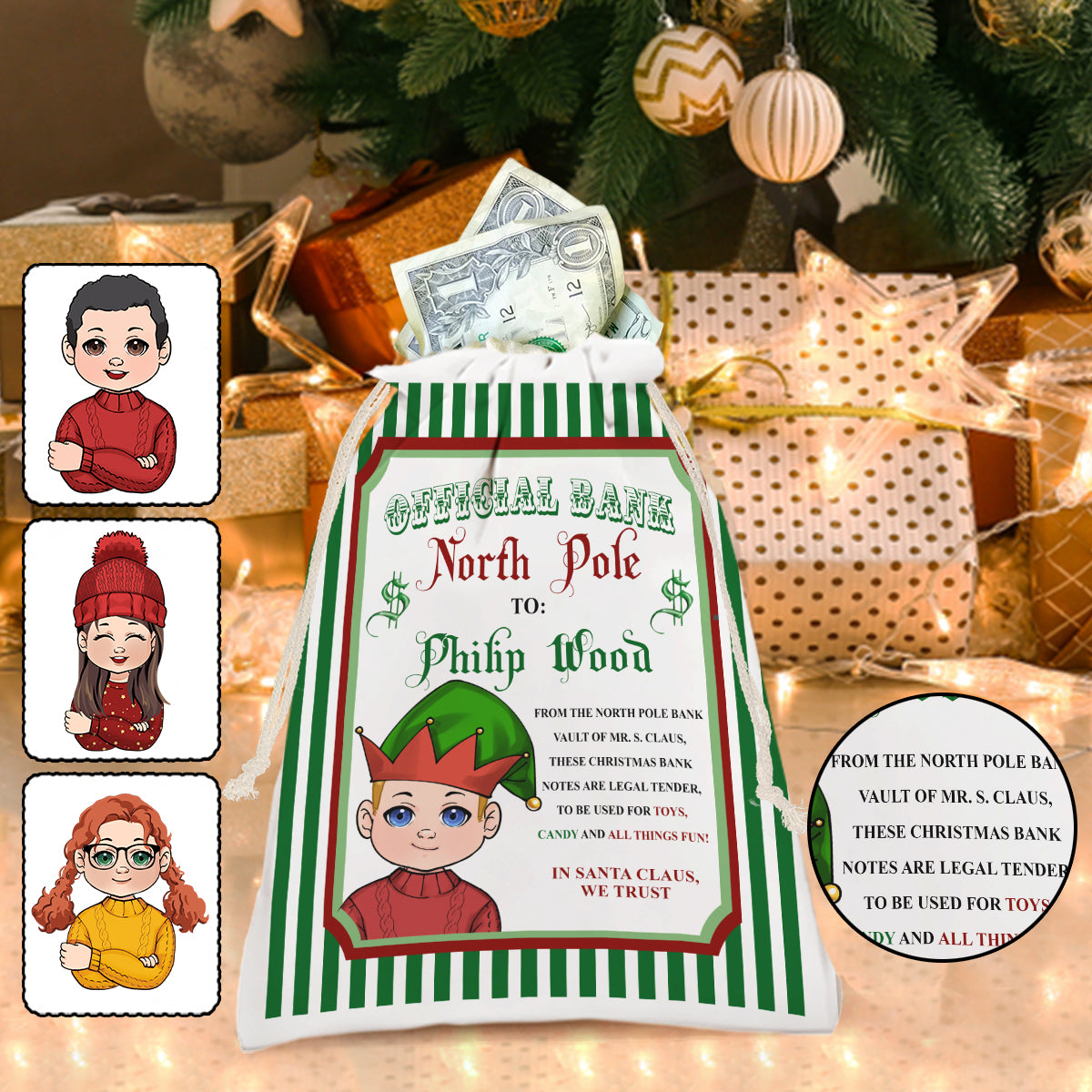 Official Bank North Pole - Personalized grandson Drawstring Tote Bag