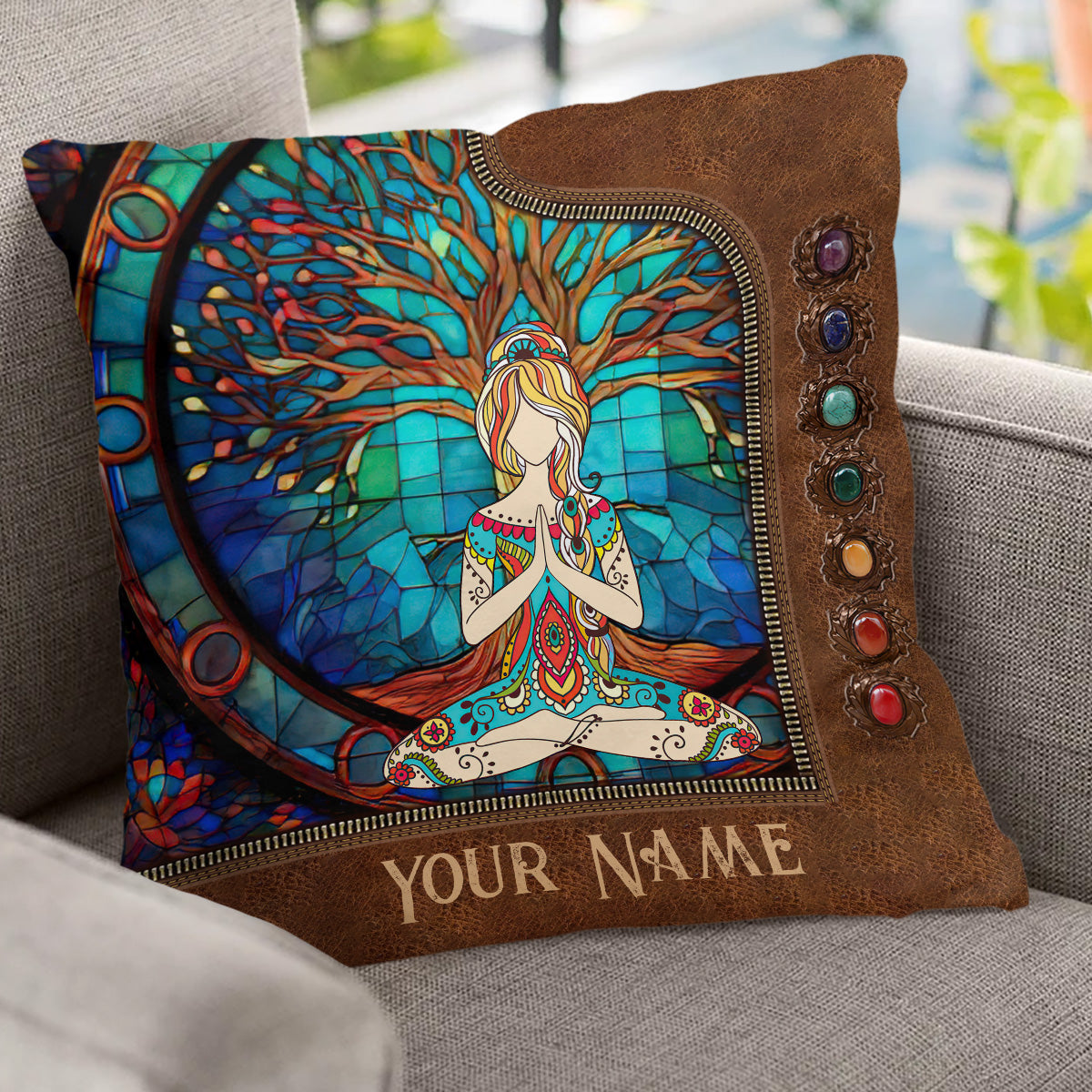 Namaste Green - Personalized Yoga Throw Pillow