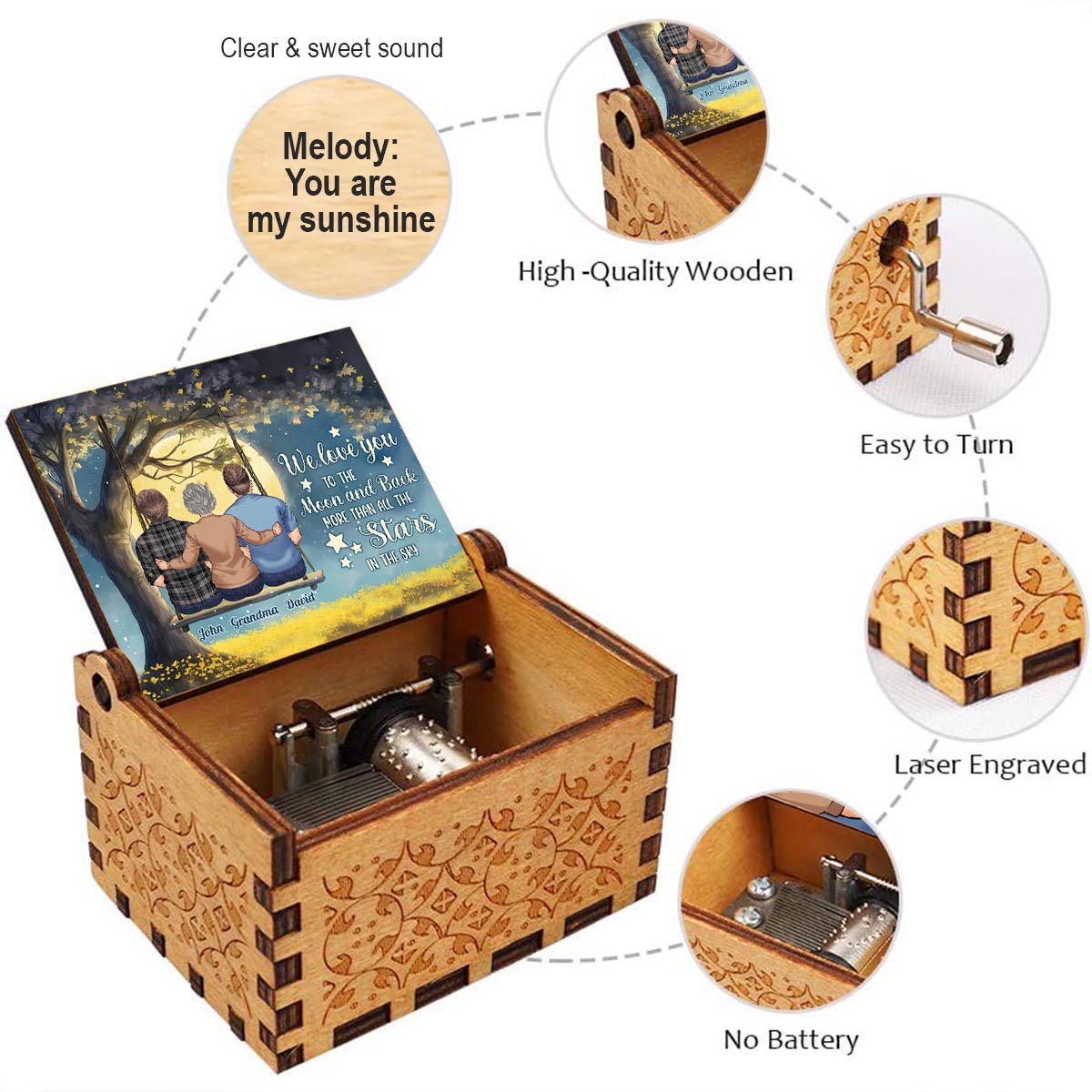 More Than All The Stars - Personalized Mother's Day Grandma Hand Crank Music Box