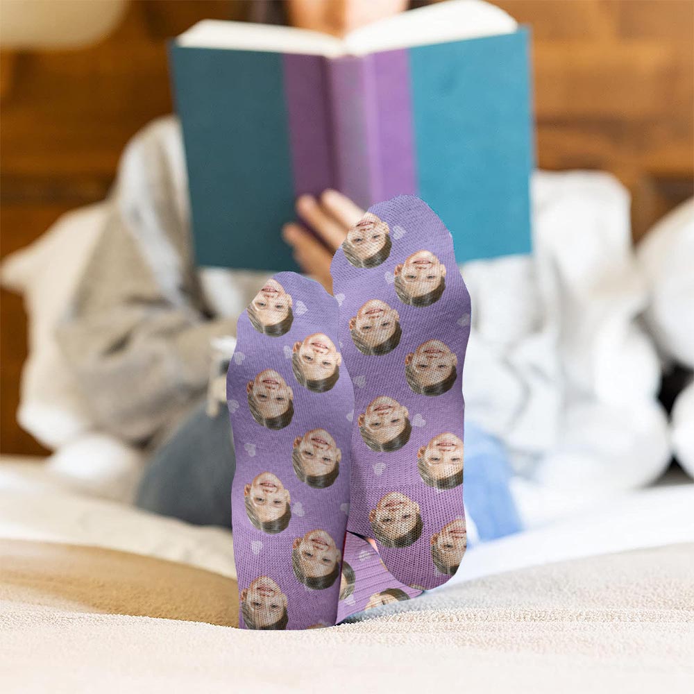 Custom Face Purple Pattern - Personalized Daughter Socks