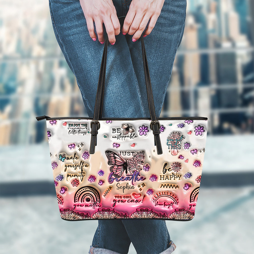 Positive Affirmations Butterfly - Personalized Butterfly Leather Bag