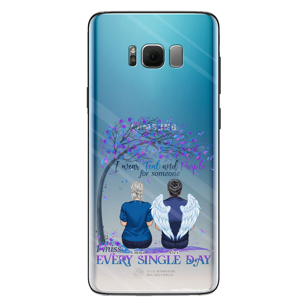 I Wear Teal And Purple - Personalized Suicide Prevention Clear Phone Case