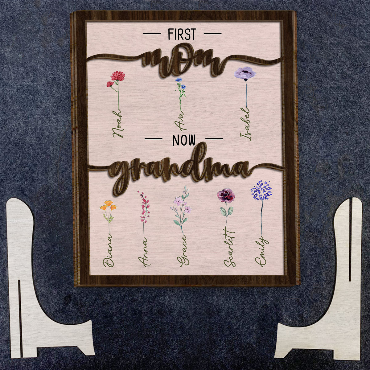 First Mom Now Grandma - Personalized Grandma 2 Layered Wood Sign / Wood Plaque