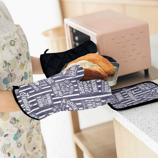 Baking Is A Work Of Heart - Personalized Baking Oven Mitts & Pot Holder Set