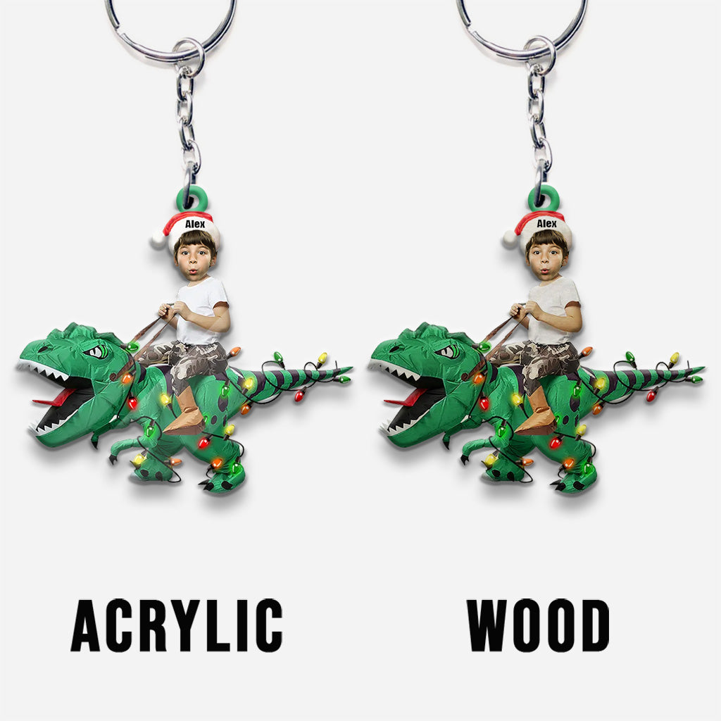 Cute Kid Rides The Dinosaurus - Personalized Kid Keychain