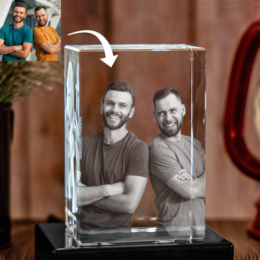 Custom Photo - Personalized grandson Laser Engraving 3D Cuboid Shaped Crystal Lamp