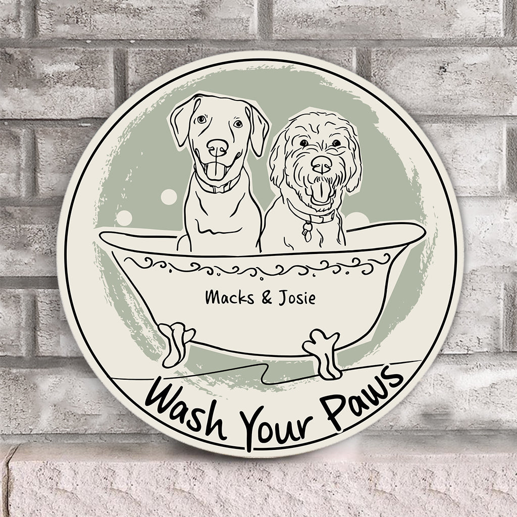 Wash Your Paws - Personalized Cat Round Wood Sign