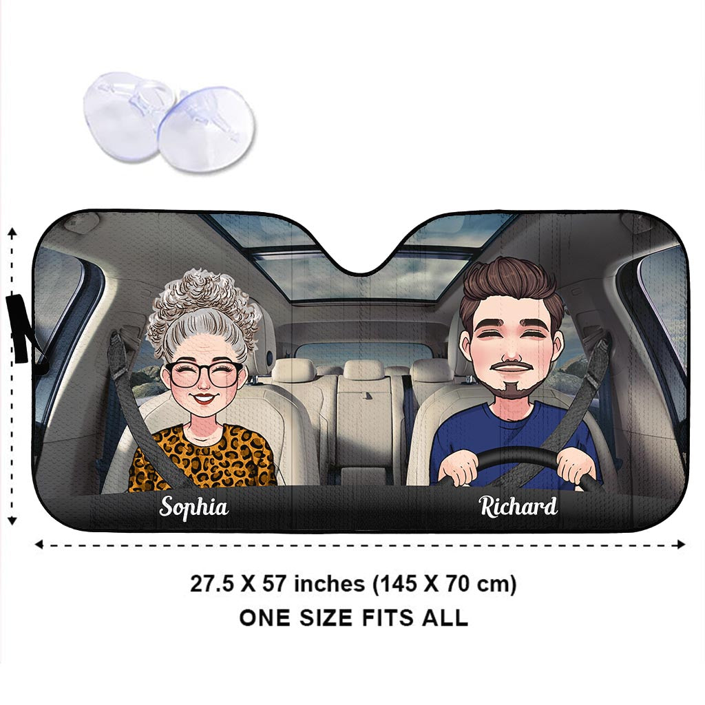 Adventure Awaits - Husband And Wife gift for wife, husband, girlfriend, boyfriend, mom, dad - Personalized Car Sunshade