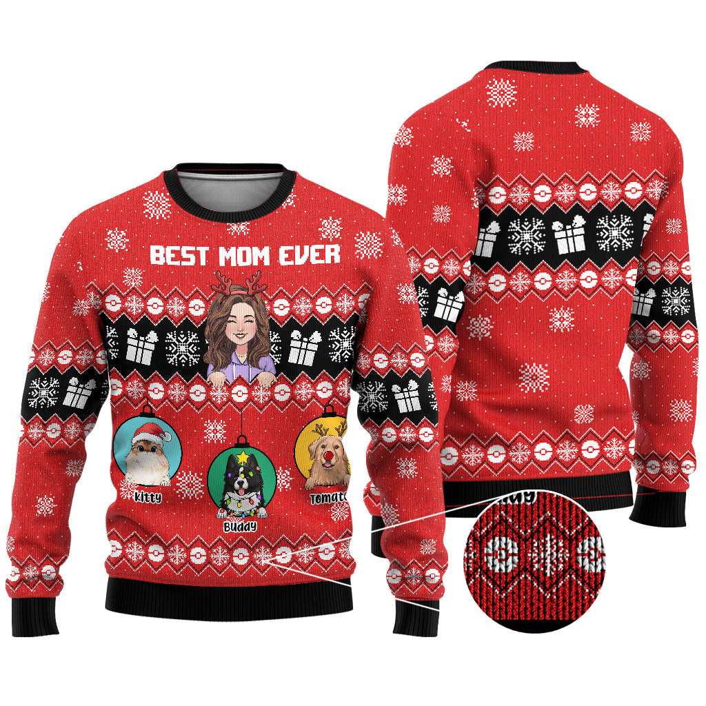 Best Mom Ever - Personalized Dog Ugly Sweater