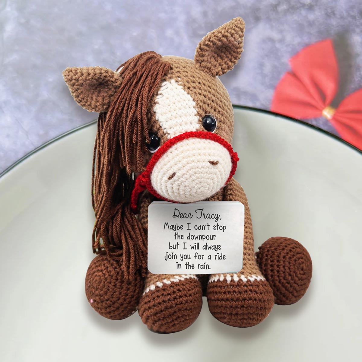 Ride With Me - Personalized Horse Hand Knitted Figurine